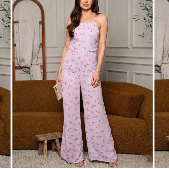 NEW Floral Halter Wide Leg Floral Jumpsuit - Picture 5 of 5